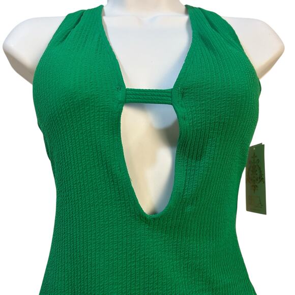 Becca Color Prism Textured One-Piece Swimsuit Green Women Medium NWT - Picture 3 of 10